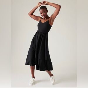 Athleta Black Elation V-Neck Hybrid Dress, Medium Petite